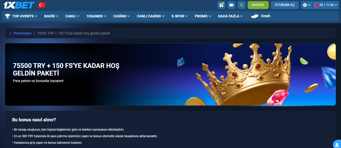 Yeni platform müşterileri için 1xBet hoş geldin bonusu