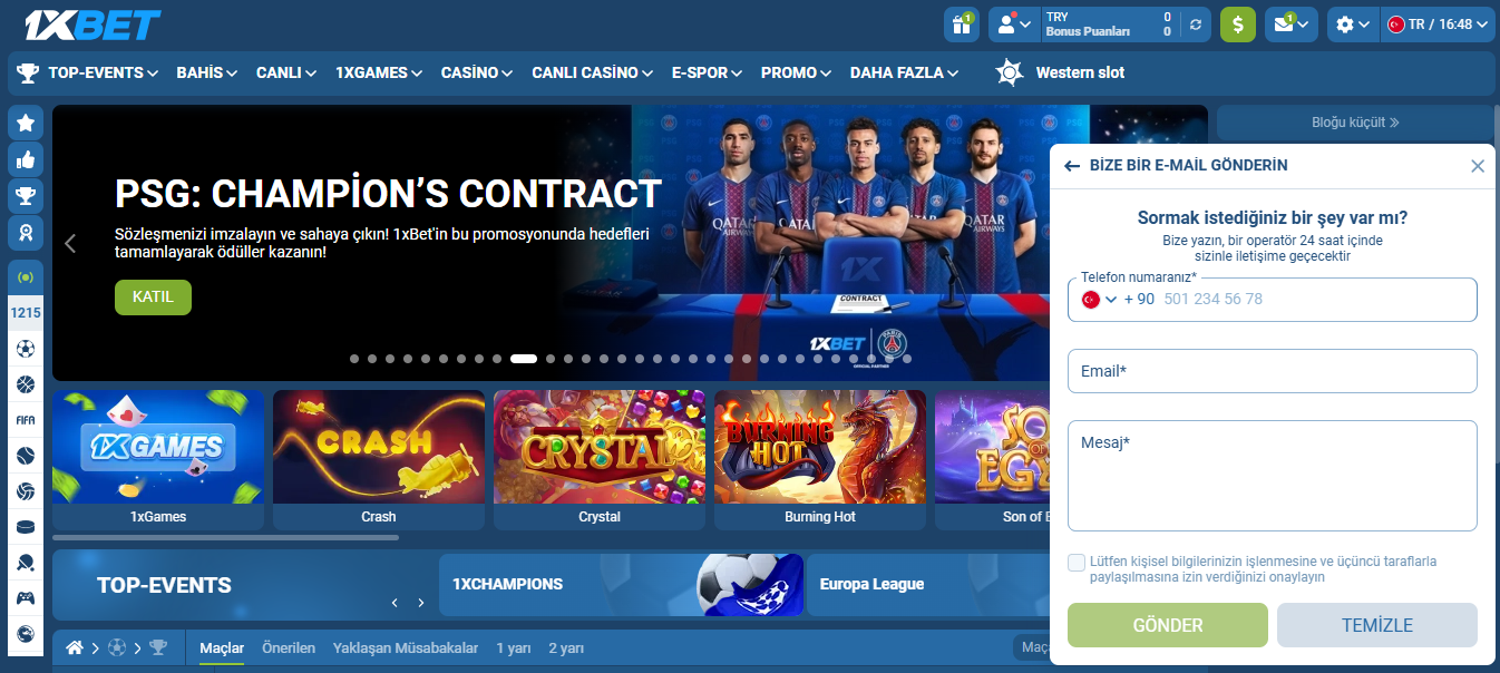 1xBet canlı destek temsilcisi ile yapılan teknik destek sohbet penceresini gösteren görsel; kullanıcı ile destek ekibi arasındaki mesajlaşma ekranı yer alır