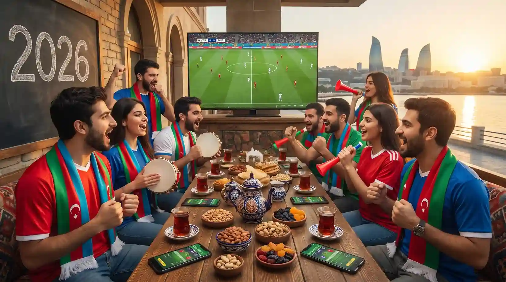 Football fans watching World Cup 2026 match with betting apps